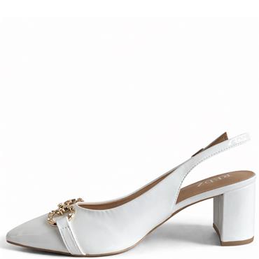 REDZ WOMENS MID HEEL STRAP SLING BACK - WHITE PATENT