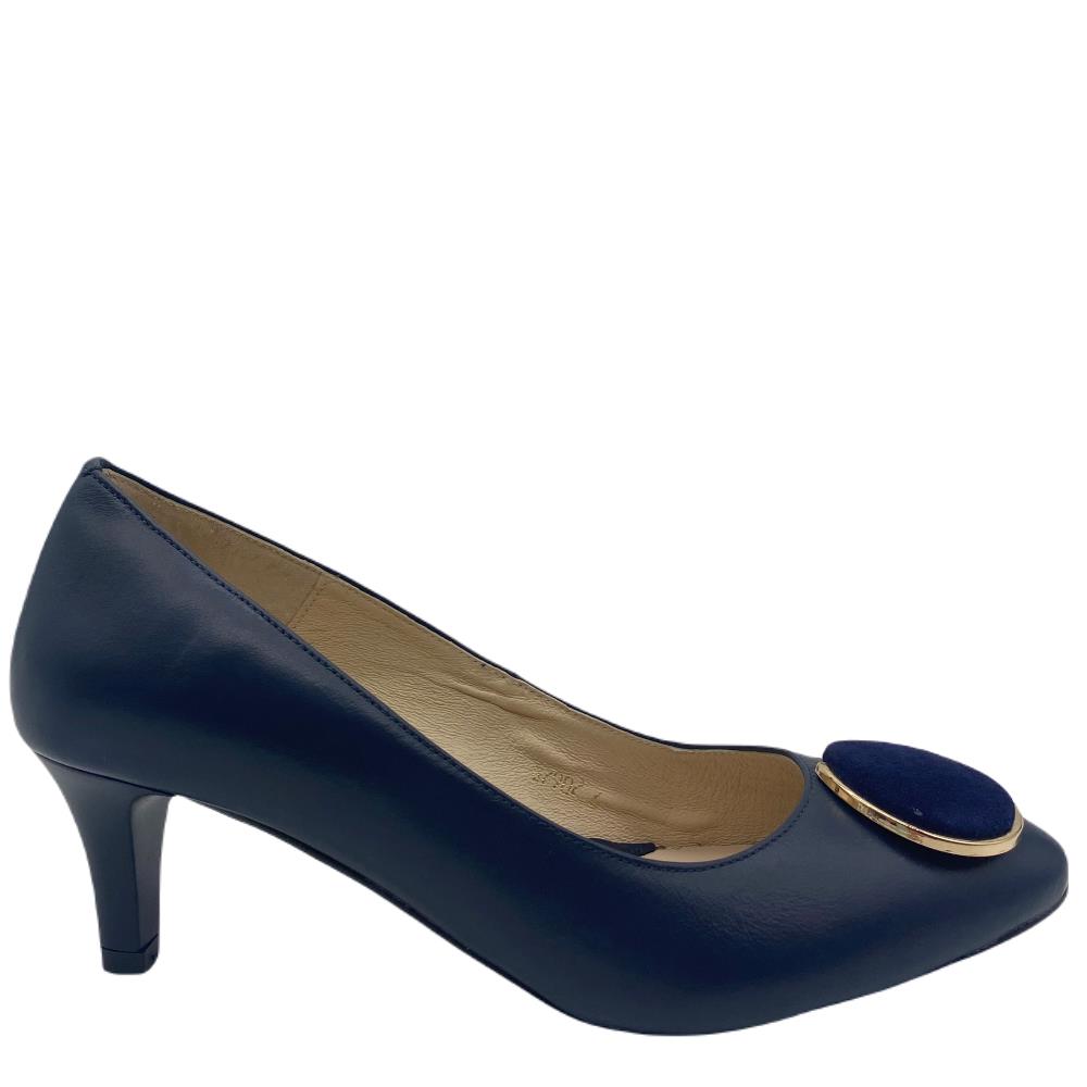 EMIS WOMENS MED HEEL COURT SHOE NAVY LEATHER Paul Byron Shoes Ireland