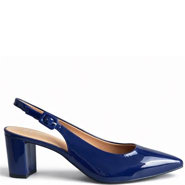 REDZ WOMENS MID HEEL STRAP SLING BACK - NAVY PATENT