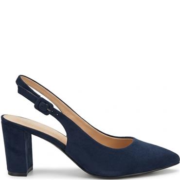 REDZ WOMENS MID HEEL STRAP SLING BACK - NAVY SUEDE