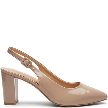 REDZ WOMENS MID HEEL STRAP SLING BACK - NUDE PATENT