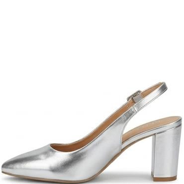 REDZ WOMENS MID HEEL STRAP SLING BACK - SILVER