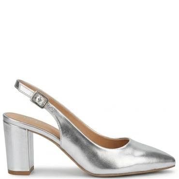 REDZ WOMENS MID HEEL STRAP SLING BACK - SILVER
