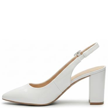 REDZ WOMENS MID HEEL STRAP SLING BACK - WHITE PATENT