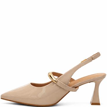 REDZ WOMENS MID HEEL STRAP SLING BACK - BEIGE PATENT