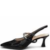 REDZ WOMENS MID HEEL STRAP SLING BACK - BLACK PATENT