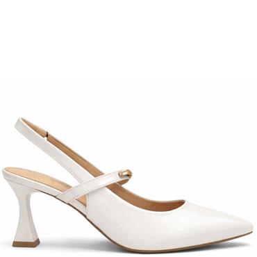 REDZ WOMENS MID HEEL STRAP SLING BACK - WHITE PATENT