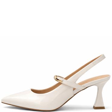 REDZ WOMENS MID HEEL STRAP SLING BACK - WHITE PATENT