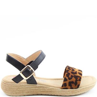 HEAVENLY FEET WOMENS SANDAL - BLACK LEOPARD
