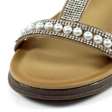 LUNAR WOMENS DIAMANTE FLAT SANDAL - BEIGE