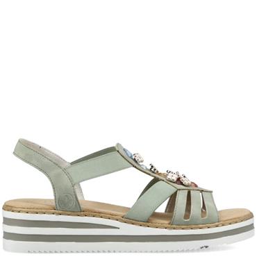 RIEKER WOMENS WEDGE STRAP SANDAL - GREEN