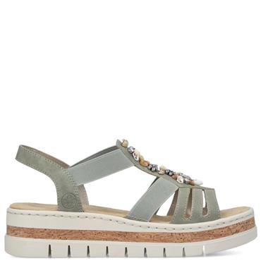 RIEKER WOMENS WEDGE SANDAL - GREEN