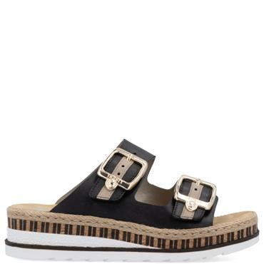 RIEKER WOMENS WEDGE SLIP ON SANDAL - BLACK