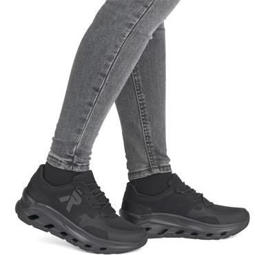 RIEKER WOMENS SOFT LACE TRAINER - BLACK