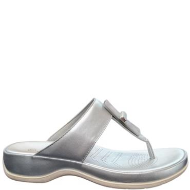 COMFORT WOMENS WEDGE TOE POST SANDAL - SILVER