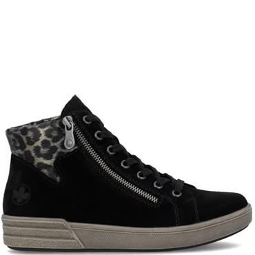 RIEKER WOMENS ZIP LACE ANKLE BOOT - BLACK
