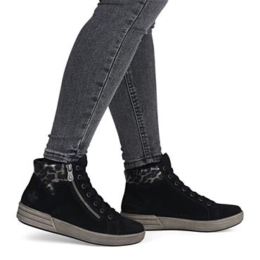 RIEKER WOMENS ZIP LACE ANKLE BOOT - BLACK