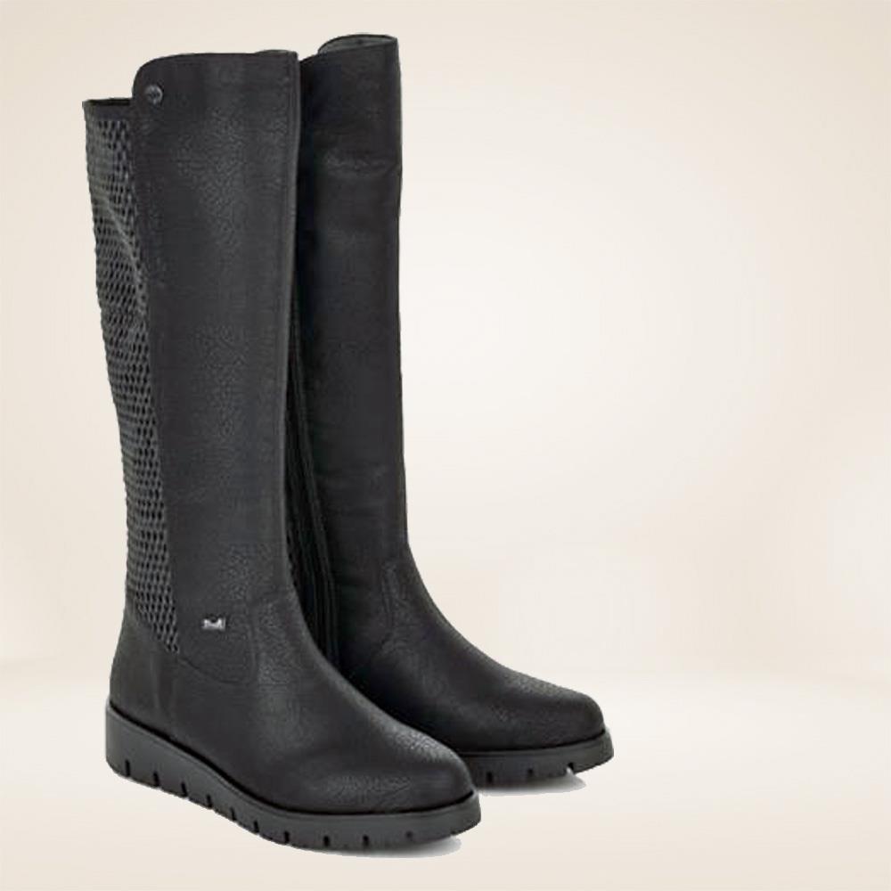 RIEKER WOMENS TEX WEDGE ZIP HIGH LEG BT - BLACK | Paul Byron Shoes | Ireland