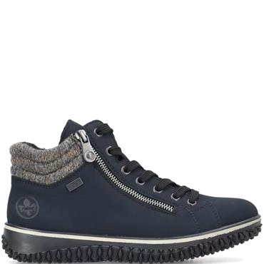 RIEKER WOMENS TEX ZIP ALACE ANKLE BOOT - BLUE