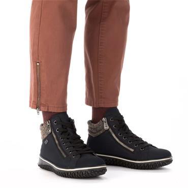 RIEKER WOMENS TEX ZIP ALACE ANKLE BOOT - BLUE