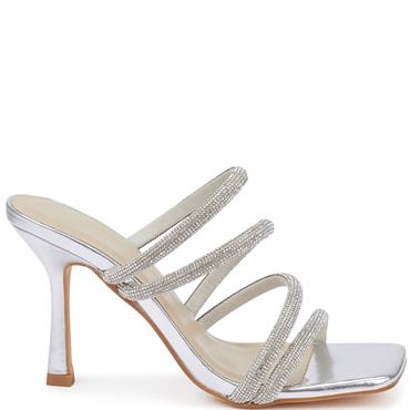 TRUFFLE WOMENS MID HEEL SANDAL - SILVER