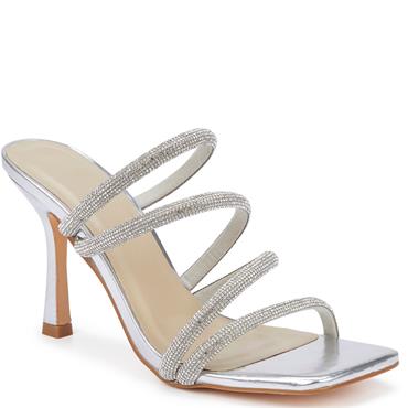 TRUFFLE WOMENS MID HEEL SANDAL - SILVER