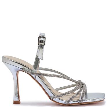 TRUFFLE WOMENS MID HEEL SANDAL - SILVER