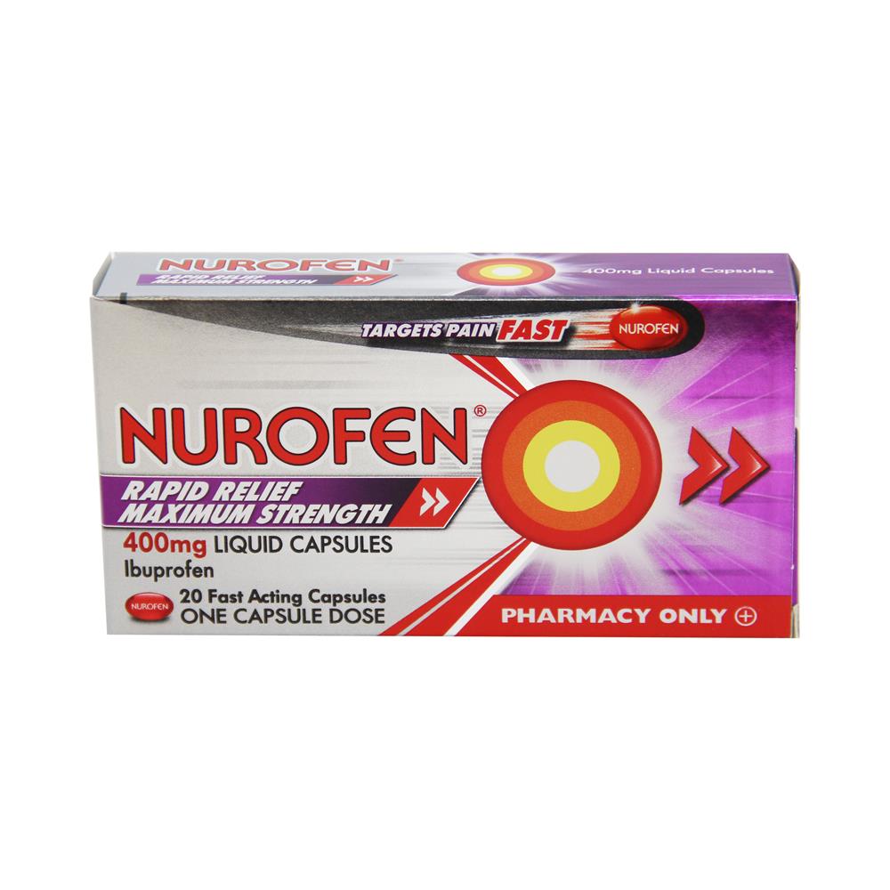 NUROFEN RAPID RELIEF MAXIMUM STRENGTH 400MG LIQUID CAPSULES 20 CAPSULES