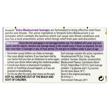 STREPSILS EXTRA BLACKCURRANT LOZENGES 24LOZ RECKITTS