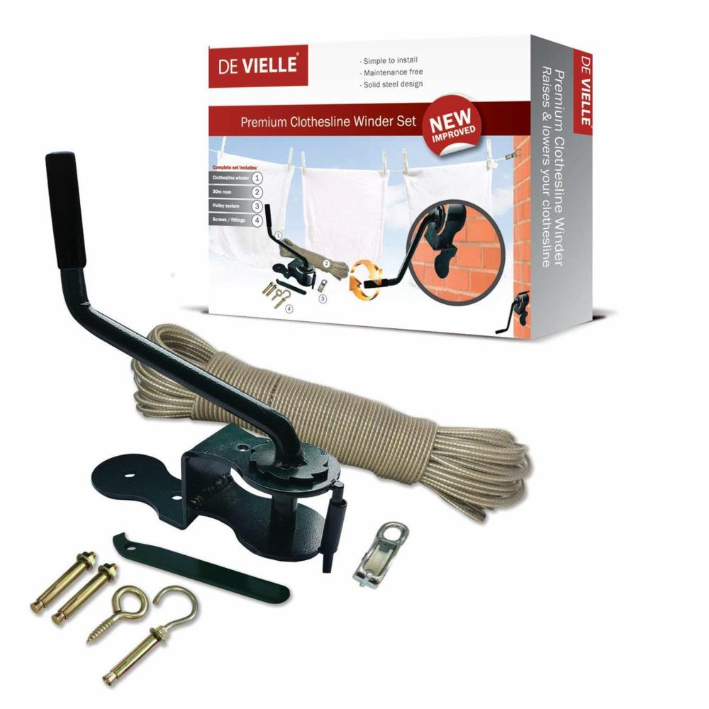 De Vielle Premium Complete Clothesline Winder Kit Dark Green Your