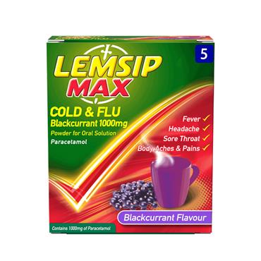 Max Cold & Flu Blackcurrant 1000Mg - 5 Sachets