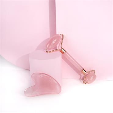 Brush works Rose Quartz Roller & Gua Sha Set