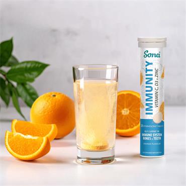 Sona Immunity Vitamin C,D3,Zinc Effervescent - 20 Tablets