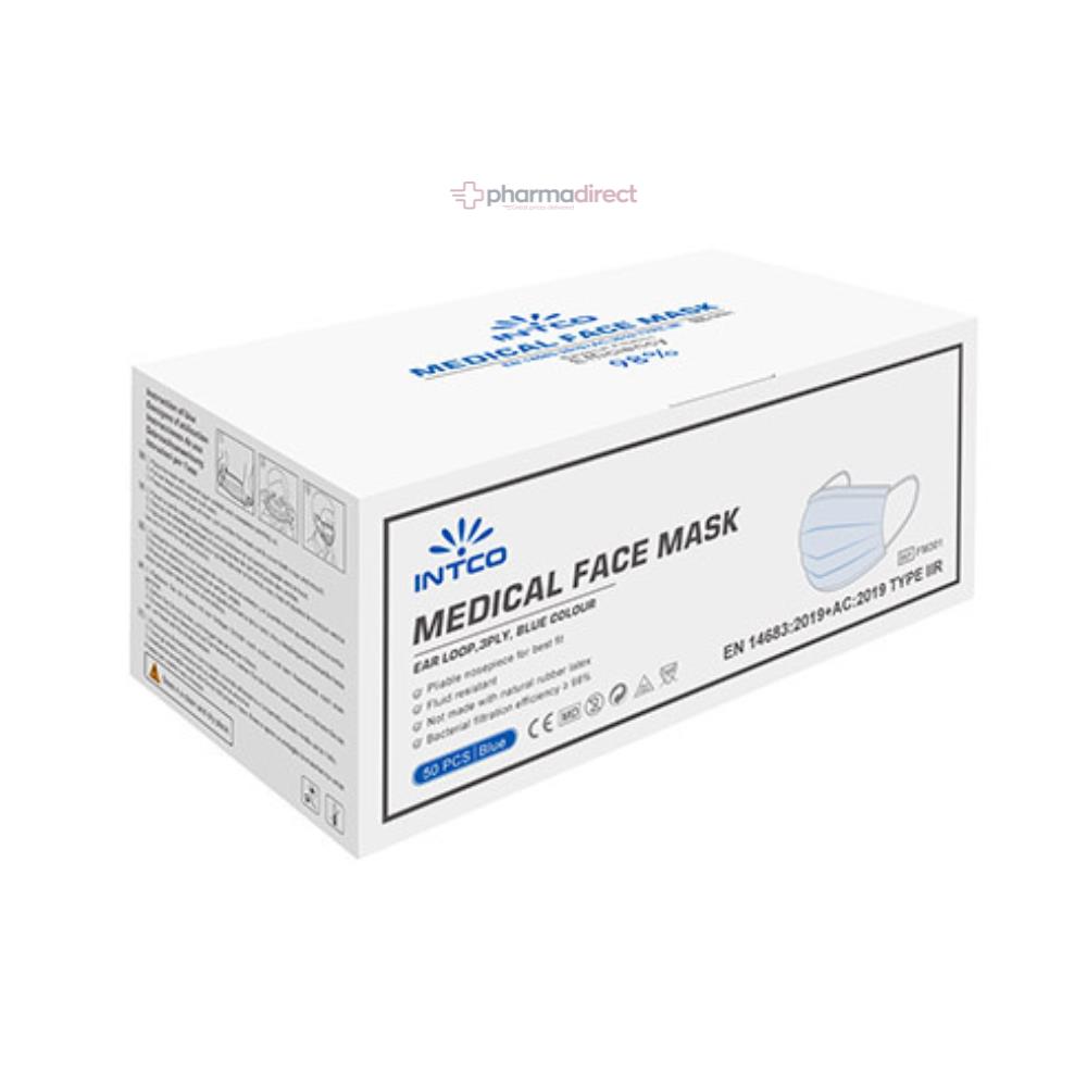 Intco Medical Face Mask 50 Pack Blue