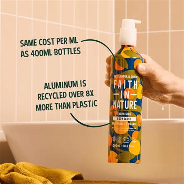 Faith In Nature Energising Grapefruit and Orange Body Wash - 500ml Áluminium Bottle 
