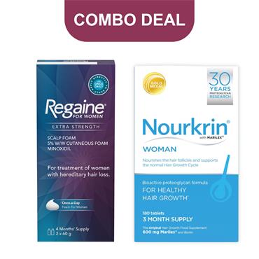 Combo Deal - Regaine For Women (4 Month Supply) + Nourkrin Tablets (180 Tablets)