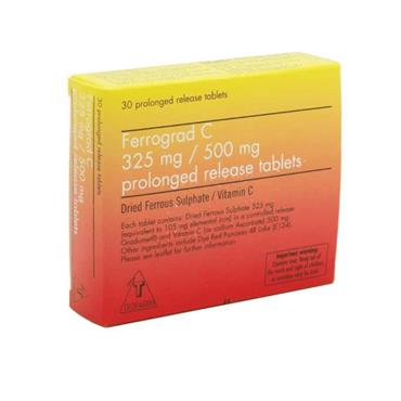 FERROGRAD C PROLONGED RELEASE 325/500MG 30 TABLETS