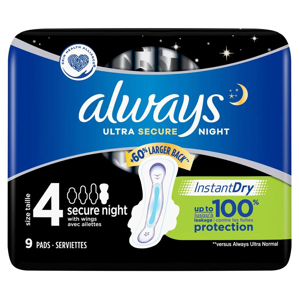 ALWAYS ULTRA SECURE NIGHTSIZE 4 9 PADS Molloys Pharmacy Ireland