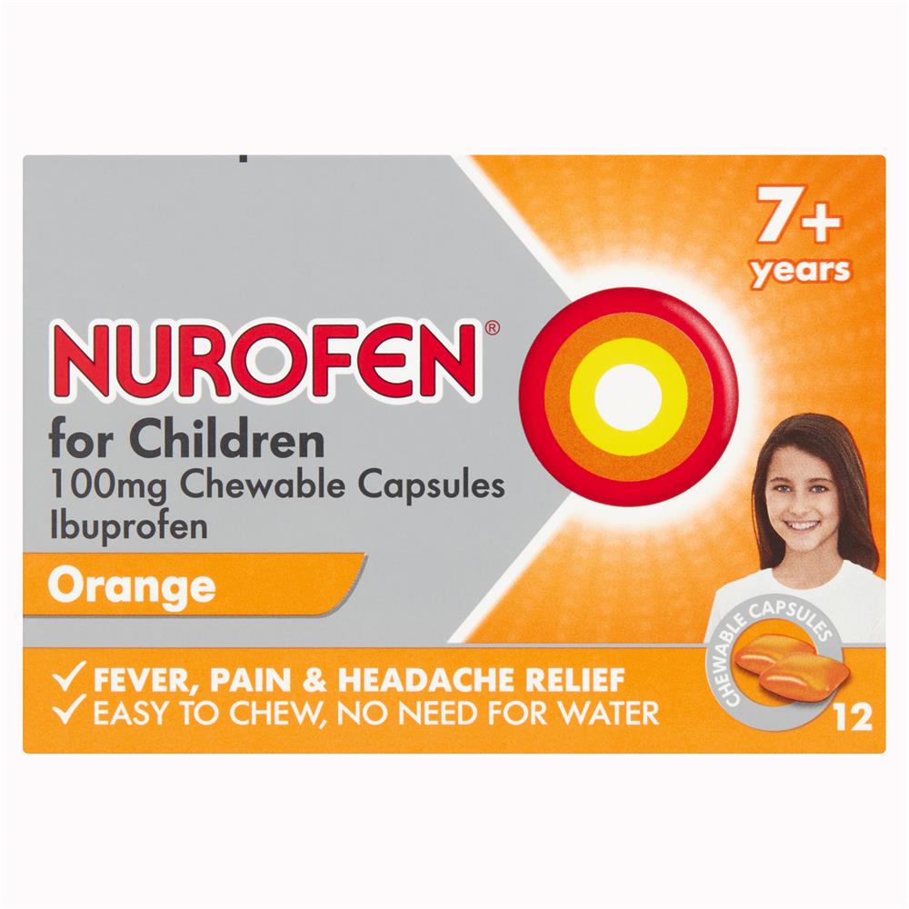 Nurofen For Children 100mg Ibuprofen Chewable Capsules 12 Pack