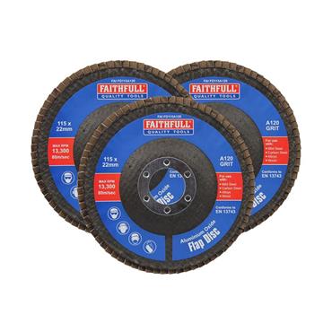 Aluminium Oxide Flap Disc 115 x 22mm 120 Grit (3 Pack)