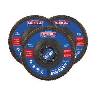 Zirconia Abrasive Jumbo Flap Disc 115 x 22mm 120 Grit (3 Pack)