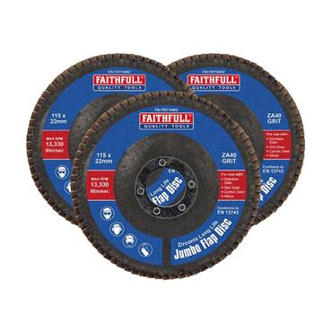 Zirconia Abrasive Jumbo Flap Disc 115 x 22mm 40 Grit (3 Pack)