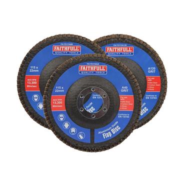 Aluminium Oxide Flap Disc 115 x 22mm Mixed Grit (3 Pack)