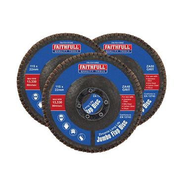 Zirconia Abrasive Jumbo Flap Disc 115 x 22mm Mixed Grit (3 Pack)