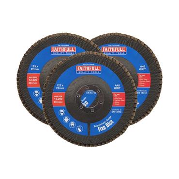 Aluminium Oxide Flap Disc 125 x 22mm 40 Grit (3 Pack)