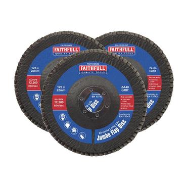 Zirconia Abrasive Jumbo Flap Disc 125 x 22mm Mixed Grit (3 Pack)