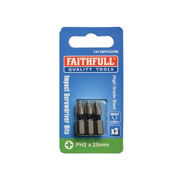 Phillips Impact Screwdriver Bits PH2 x 25mm (Pack 3)