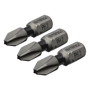 Phillips Impact Screwdriver Bits PH2 x 25mm (Pack 3)