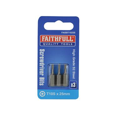 Security S2 Grade Steel Screwdriver Bits T10S x 25mm (Pack 3)