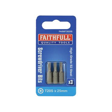 Security S2 Grade Steel Screwdriver Bits T20S x 25mm (Pack 3)